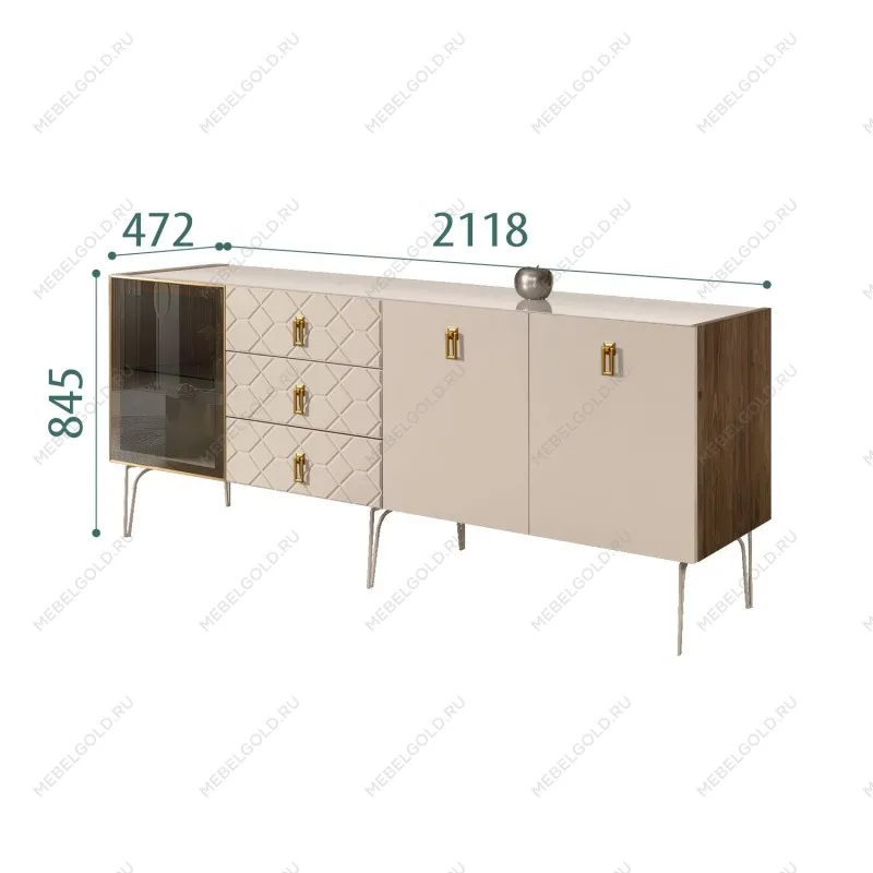 Комод 2.1м Bogemia Woodline Fa (Ваниль) (Lakobel/Золото) БМКМ-5[4]