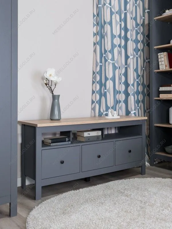 Тумба ТВ Сага, 3 ящика, 131х42х63 см, серая/ясень | изображение 1