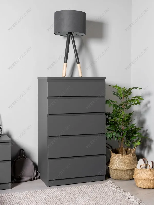 Комод Кастор, 5 ящиков, 65х40х112 см, серый | изображение 1