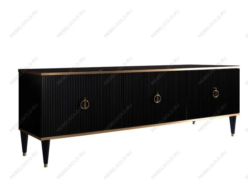 Тумба под телевизор (3 двери) Римини СОЛО (Черный/Золото) РМТ-2(s)