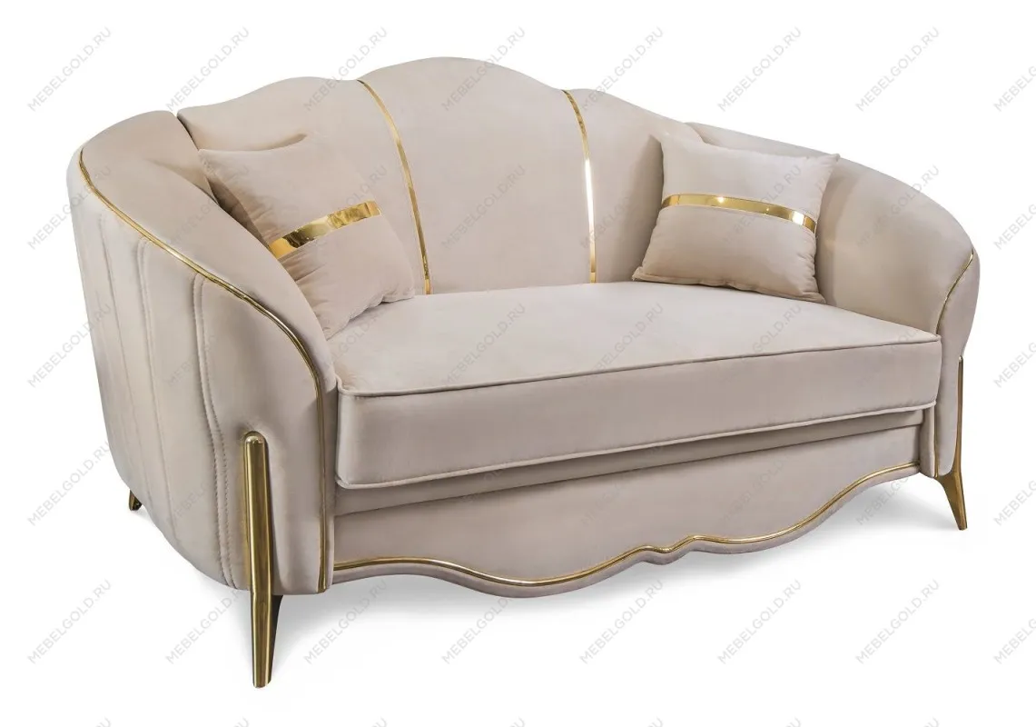 Диван Лара 2х местный бежевый золото (французская раскладушка)