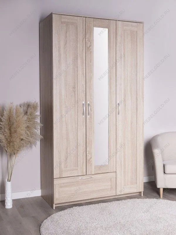 Шкаф Сириус, 3 двери и 1 ящик с зеркалом, 117х59х220 см, дуб сонома | изображение 6