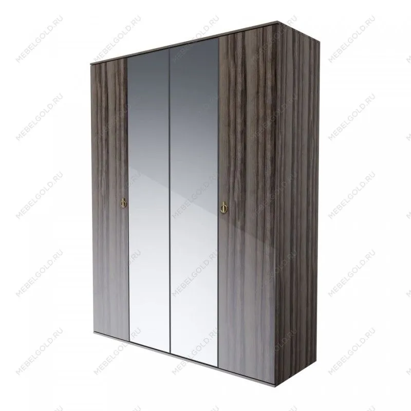 Шкаф 4-х дверный с зеркалом Римини (Орех империя/Золото) РМШ1/4