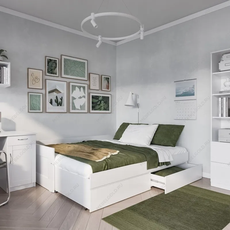 Кровать раздвижная Сириус, с ящиками, 90х200/180х200 см, белая | изображение 7