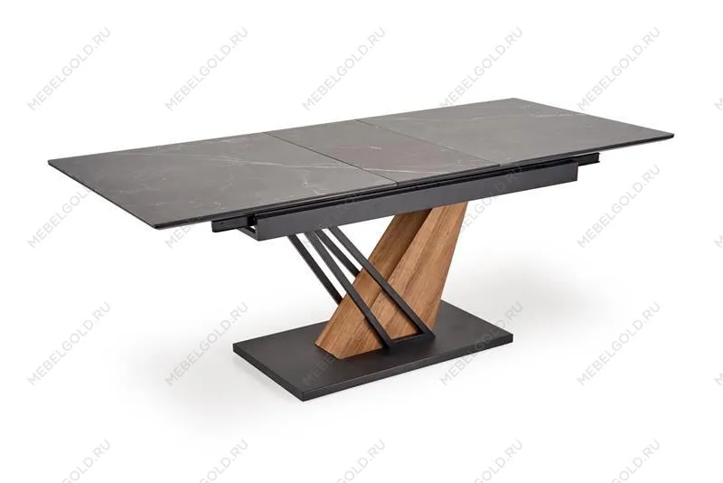 Стол обеденный Halmar VOLANT 160 (черный мрамор/дуб золотой) | изображение 2