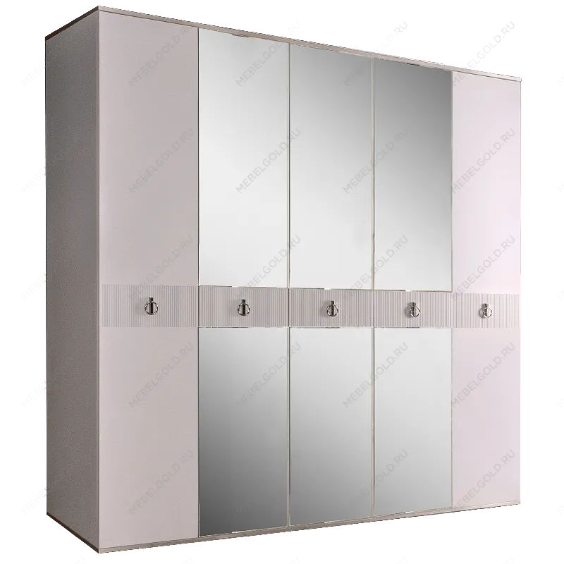 Шкаф 5-ти дверный с зеркалом Римини СОЛО (Белый/Серебро) РМШ1/5(s)
