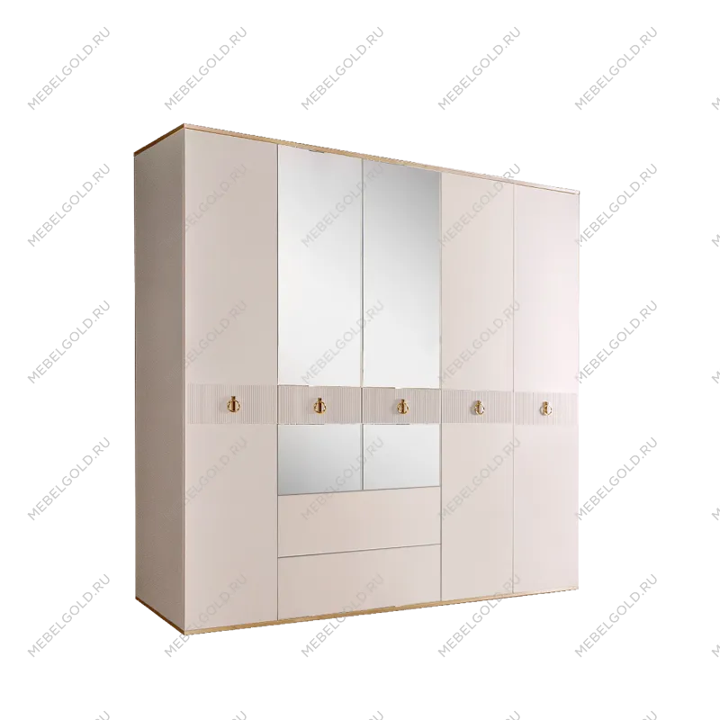 Шкаф 5-ти дверный с зеркалом, с ящиками Римини СОЛО (Слоновая кость/Золото) РМШ1/51(s)