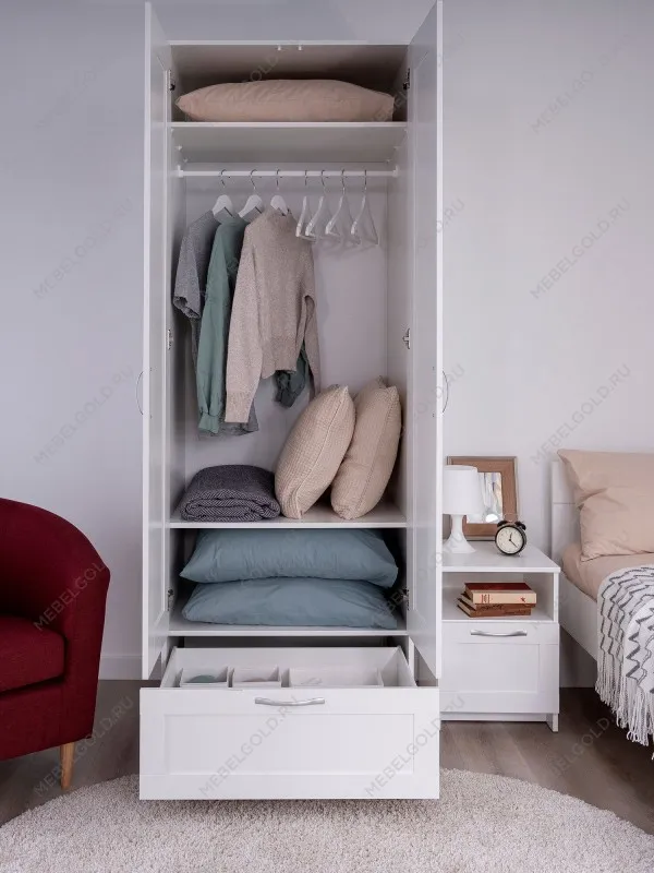 Шкаф Сириус, 2 двери и 1 ящик, 78х59х220 см, белый | изображение 1