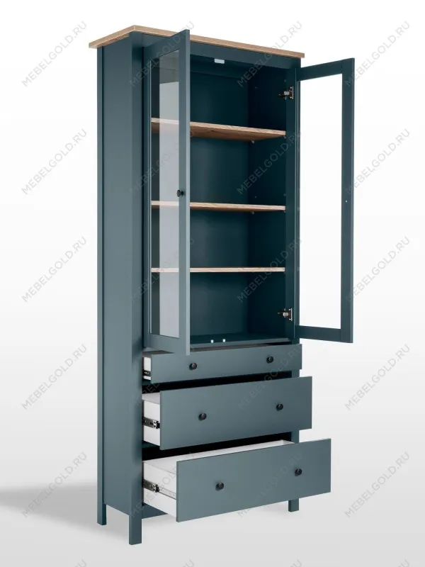 Шкаф с витриной Сага, 90х41х215 см, темно-бирюзовый/ясень | изображение 10