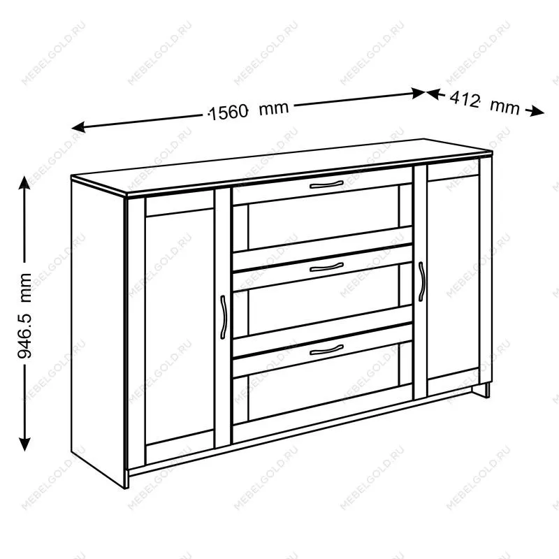Тумба Сириус, 2 двери и 3 ящика, 156х41х95 см, белая | изображение 14