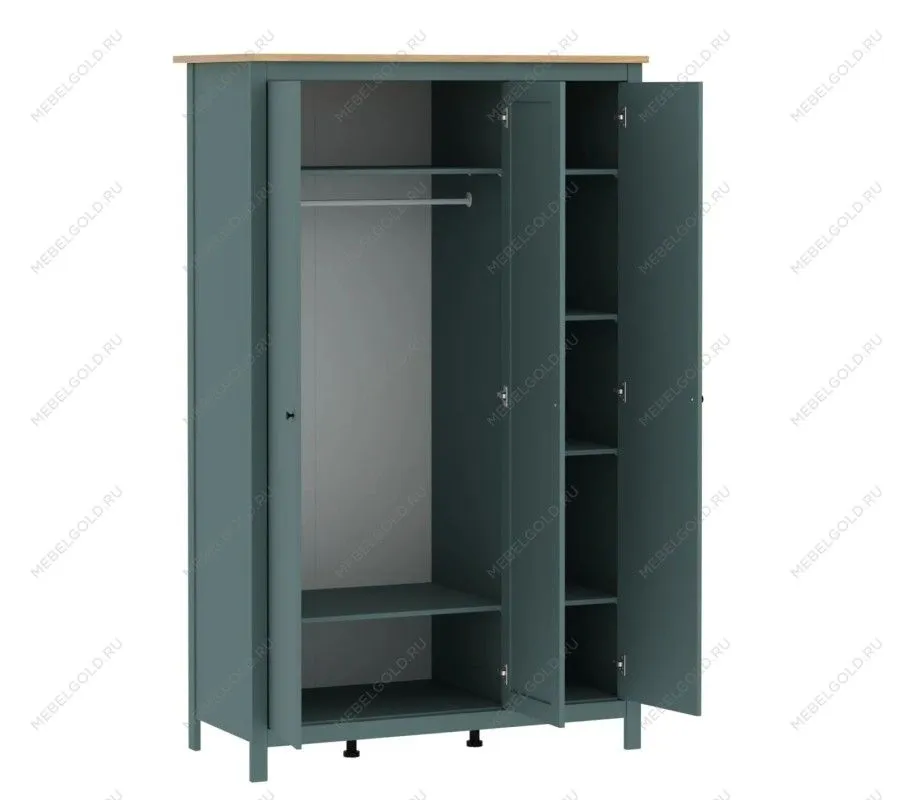 САГА шкаф 3 двери с зеркалом темно-бирюзовый/ясень | изображение 2