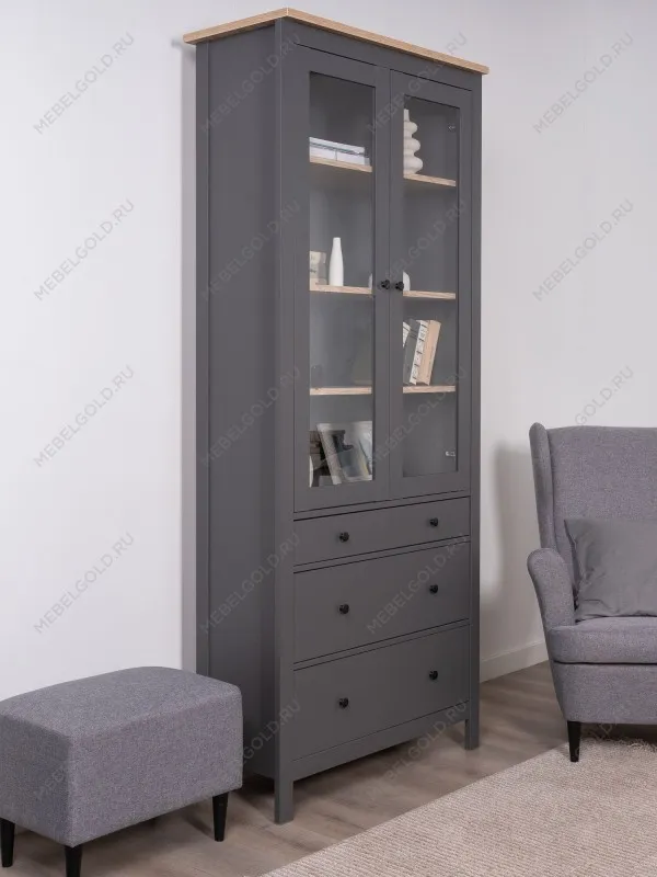 Шкаф с витриной Сага, 90х41х215 см, серый/ясень | изображение 1