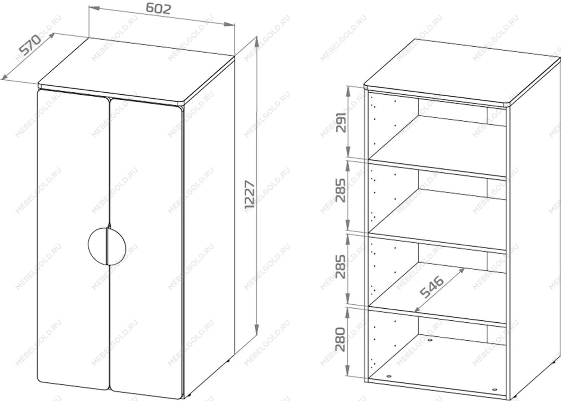 ПИКСИ шкаф распашной с 2 дверьми и 3 полками 60х57х123, озорной василек | изображение 3