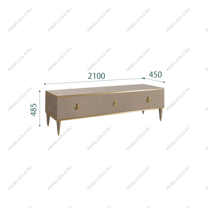Тумба под телевизор 3 ящика Римини СОЛО (Мокка/Золото) РМТ-4(s)