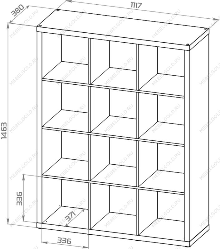 КАЛЛАКС / ФОРА Стеллаж ИКЕА / IKEA 12, широкий стеллаж с открытыми ячейками, тамбурат, цвет белый | изображение 3