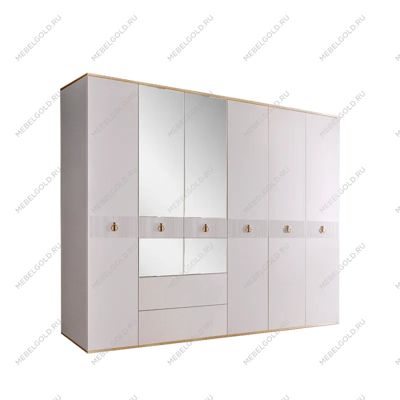 Шкаф 6-ти дверный с зеркалом, с ящиками Римини СОЛО (Белый/Золото) РМШ1/61(s)