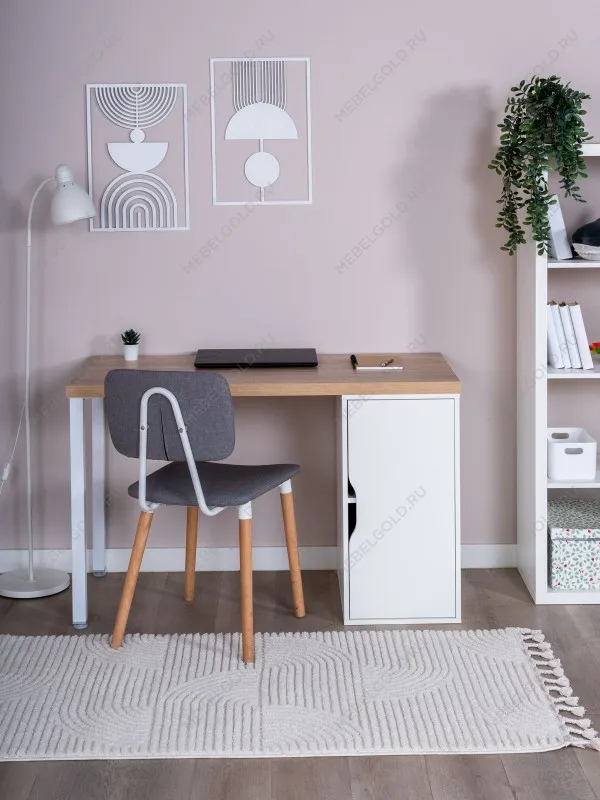 Стол письменный Ингар, с дверцей, 120x75x55, белый, столешница дуб беленый | изображение 5