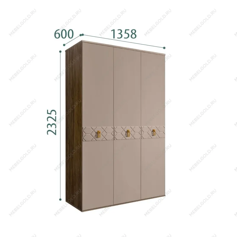 Шкаф 3-х дверный Bogemia Woodline Fa (Мокка/Золото) БМШ2/3