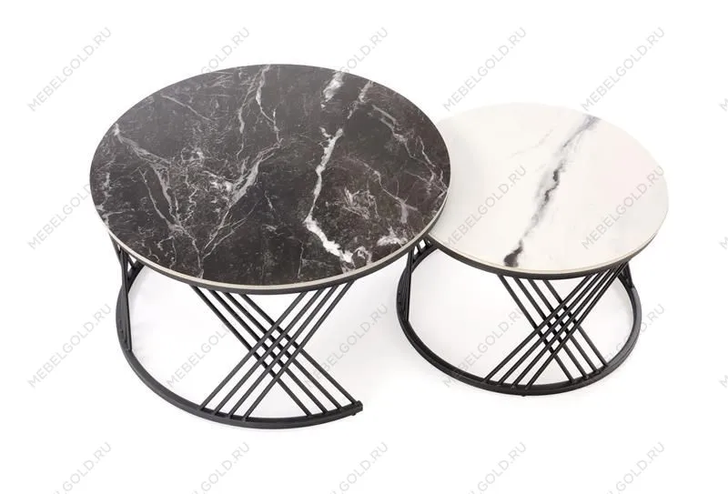 Комплект Halmar FLAMINGO (2 стола журнальных) (черный мрамор/белый мрамор/черный) | изображение 6