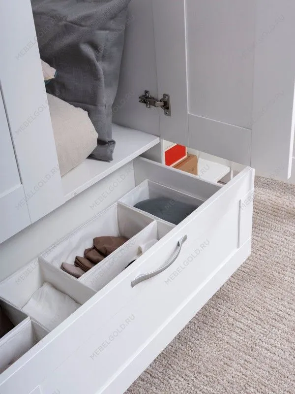 Шкаф Сириус, 3 двери и 1 ящик, 117х50х190 см, с зеркалом, белый | изображение 6