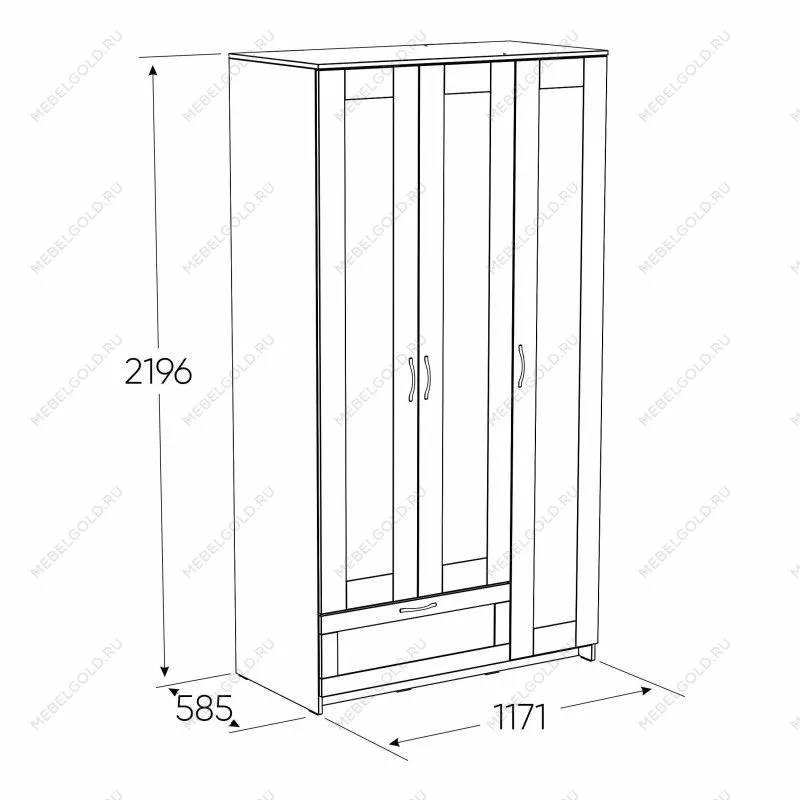 Шкаф Сириус, 3 двери и 1 ящик с зеркалом, 117х59х220 см, дуб сонома | изображение 8