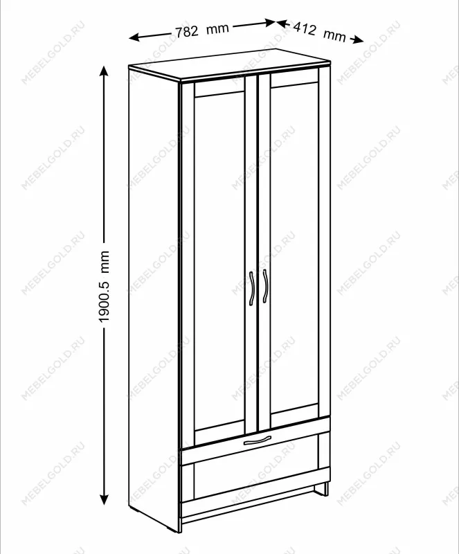 Шкаф Сириус узкий, с выдвижной вешалкой, 2 двери и 1 ящик, 78х41х190 см, белый | изображение 16