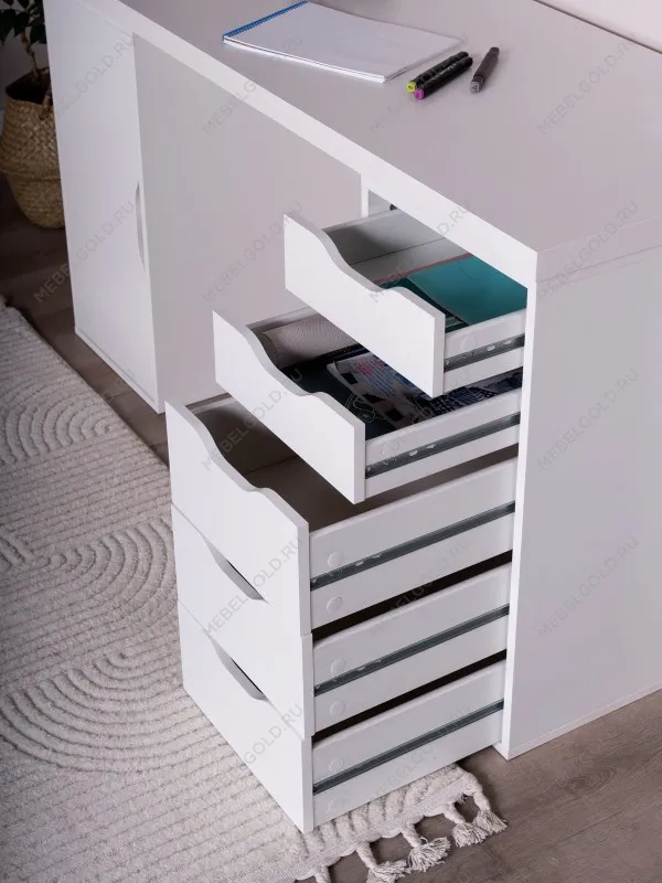 Стол письменный Ингар, с дверцей и 5 ящиками, 140x75x55, белый | изображение 5