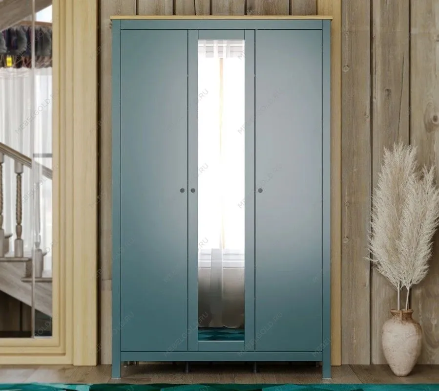 САГА шкаф 3 двери с зеркалом темно-бирюзовый/ясень | изображение 5