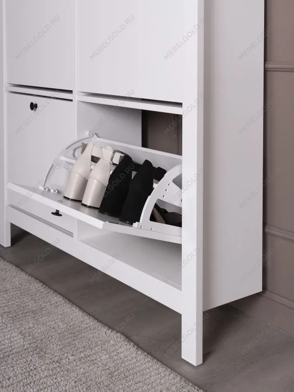 Обувница Сага с 4 откидными ящиками 113х108 белая | изображение 4