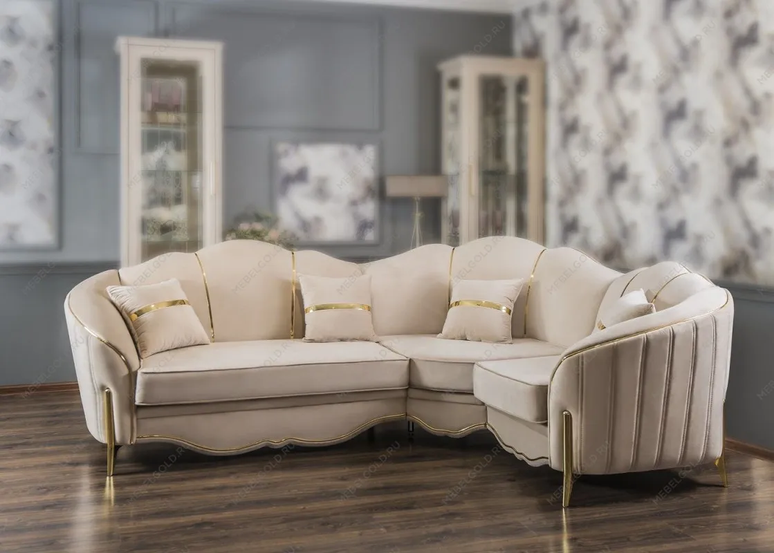 Диван Лара угловой 2-у-1 бежевый золото | изображение 1