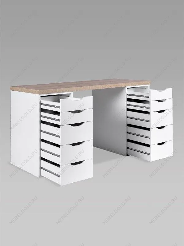 Стол письменный Ингар, 10 ящиков, 140х75х55 см, белый, столешница дуб беленый | изображение 8