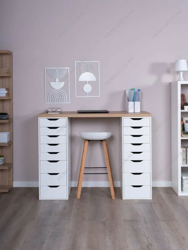 Стол письменный Ингар, 16 ящиков, 140х106х55 см, дуб беленый | изображение 3