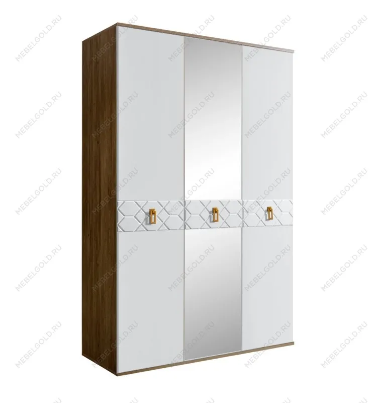 Шкаф 3-х дверный с зеркалом Bogemia Woodline Fa (Белый/Золото) БМШ1/3