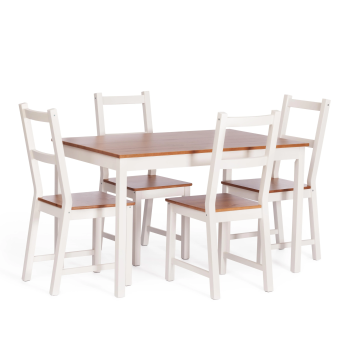 Обеденный комплект Соната (стол + 4 стула)/Sonata dining set, массив сосны, стол: 120х75х73см  стул :41х50х95см, антик/белый