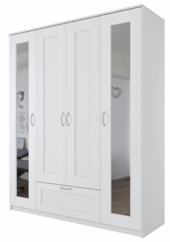 БРИМНЭС / СИРИУС Шкаф ИКЕА / IKEA комбинированный 4 двери и 1 ящик белый (с 2 зеркалами)