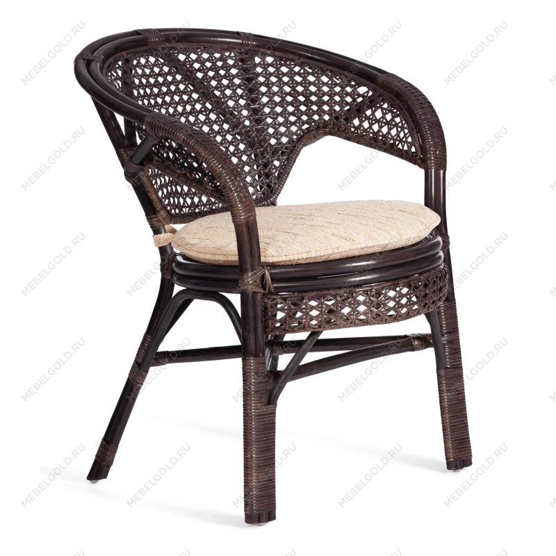 Комплект PELANGI 02/15 ( стол со стеклом + 4 кресла ) [с подушками], ротанг, кресло 65х65х77см, стол диаметр 64х61см, walnut (грецкий орех) | изображение 5