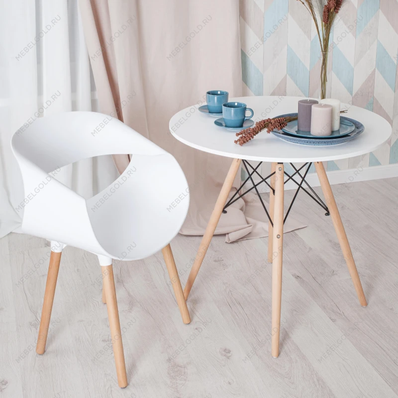 Стол CINDY NEXT (mod. 70-80 MDF), металл/мдф/бук, белый/натуральный, D70х75см | изображение 5