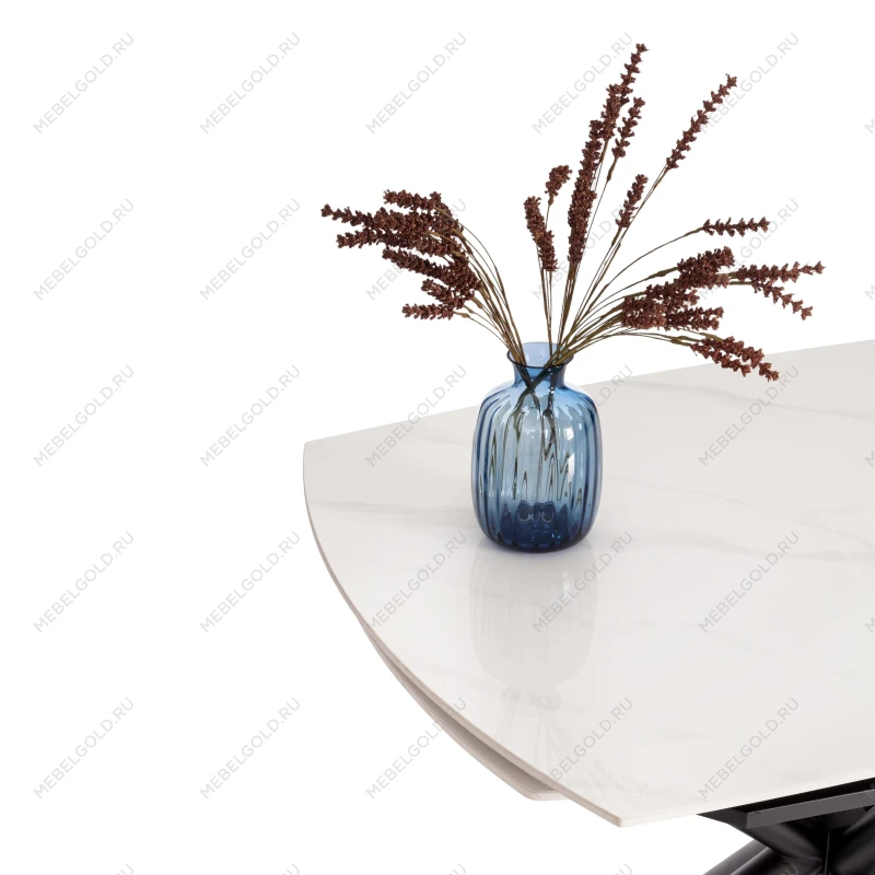 Стол обеденный Winston/Винстон, столешница керамика (глянцевая) / опоры металл, белый/черный, (120+30+30)x80x75(+1) см | изображение 9