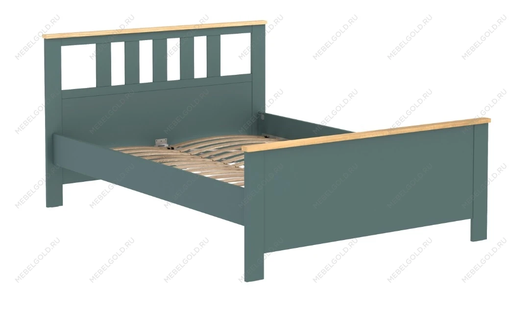 САГА кровать двойная 140х200 темно-бирюзовая/ясень