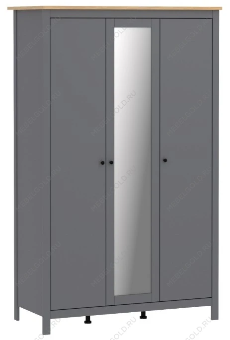 САГА шкаф 3 двери с зеркалом серый/ясень