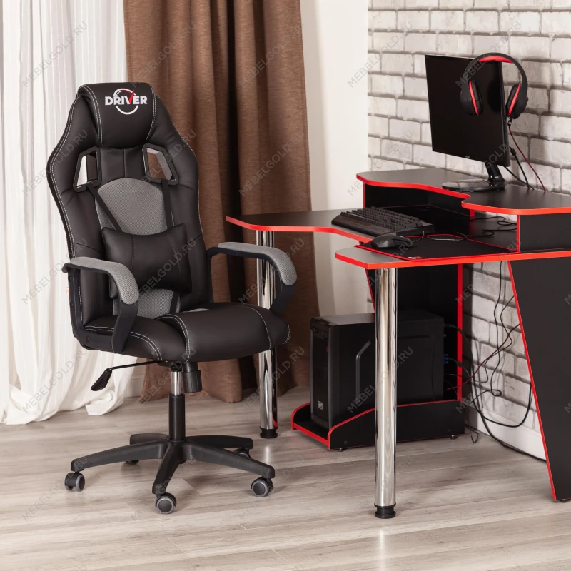 Кресло DRIVER (22), кож/зам/ткань, черный/серый, 36-6/TW-12 | изображение 18