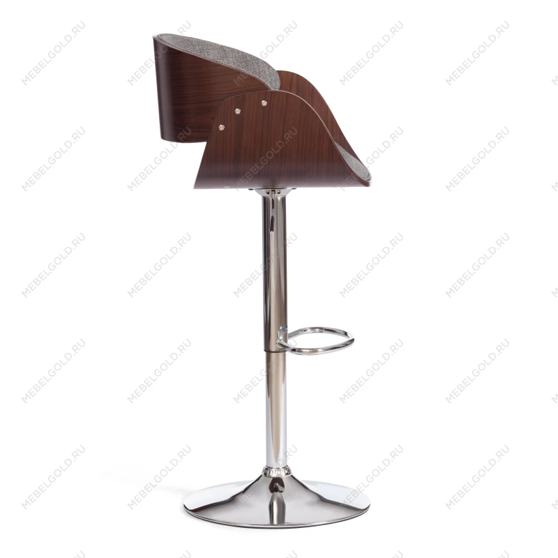 Барный стул LANDO (mod.4036), металл/дерево/ткань, 59х51х93-114 см, высота сиденья 62-83 см, серый/орех/хром, Aimcasa 28 | изображение 1