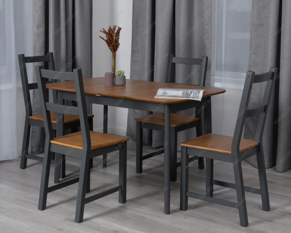 Стол Соната Люкс раздвижной/Sonata Lux extension table, массив сосны, антик /графит, 120-(150)х75х75 см | изображение 15