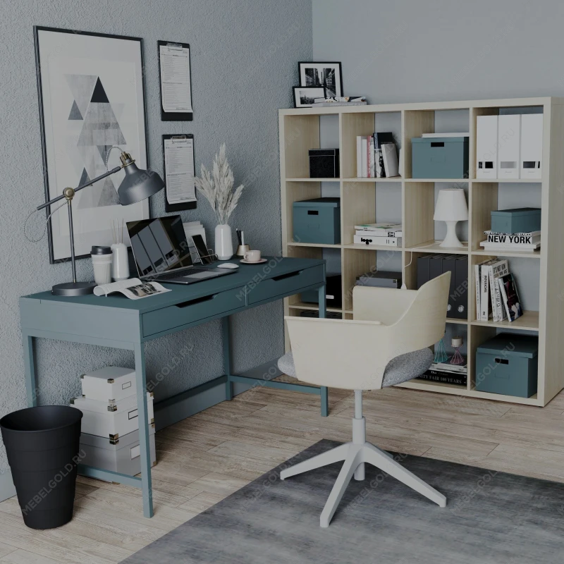 Стол письменный на металлических ножках Ингар Д 100x48x76, серо-бирюзовый/черный | изображение 1