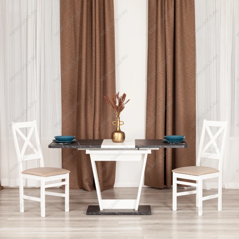 Стол обеденный FOX раздвижной, ЛДСП, 68.6x110-145x75 см, Мрамор черный/Белый | изображение 13