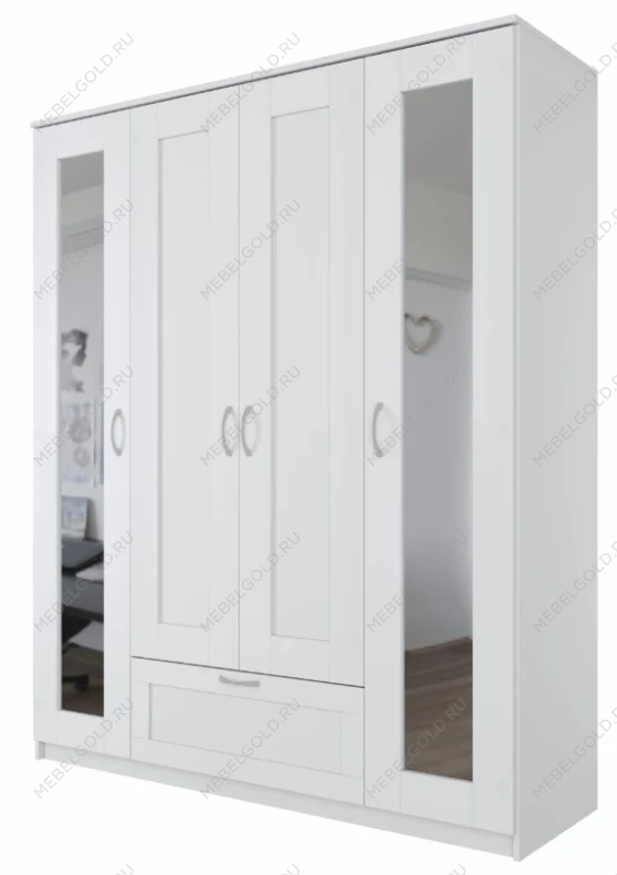 БРИМНЭС / СИРИУС Шкаф ИКЕА / IKEA комбинированный 4 двери и 1 ящик белый (с 2 зеркалами)