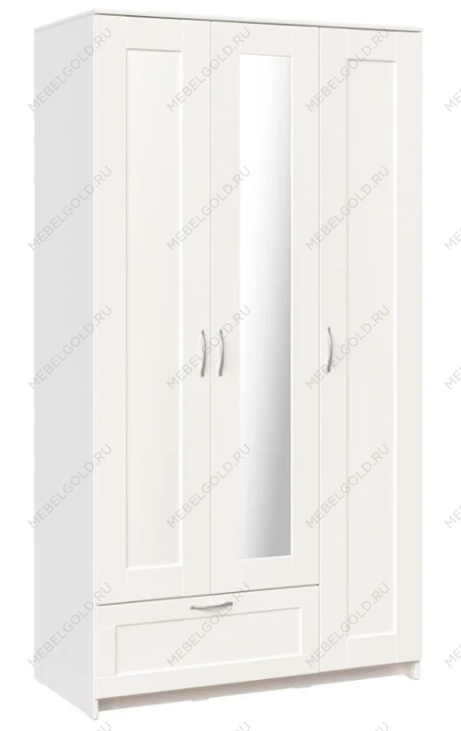 БРИМНЭС / СИРИУС Шкаф трёхдверный ИКЕА / IKEA белый с одним выдвижным ящиком и зеркалом