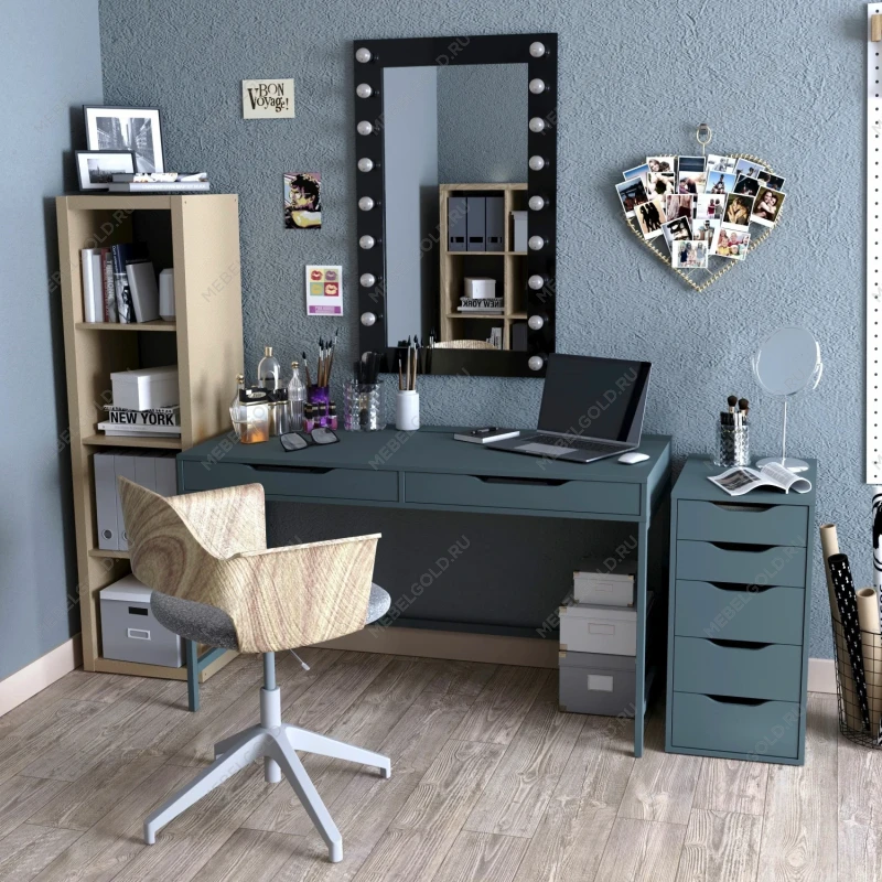 Стол письменный на металлических ножках Ингар Д 100x48x76, серо-бирюзовый/черный