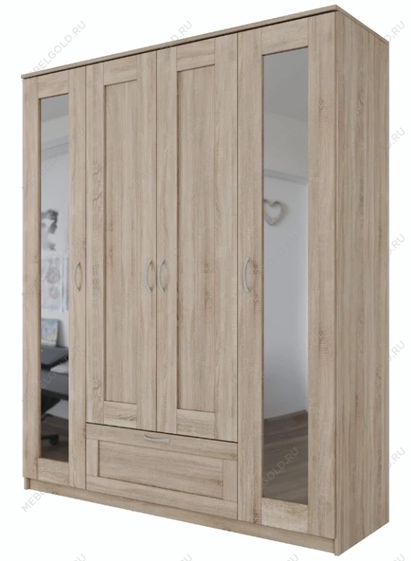 БРИМНЭС / СИРИУС Шкаф ИКЕА / IKEA комбинированный 4 двери и 1 ящик сонома (с 2 зеркалами)