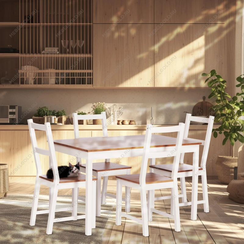 Обеденный комплект Соната (стол + 4 стула)/Sonata dining set, массив сосны, стол: 120х75х73см  стул :41х50х95см, антик/белый | изображение 5